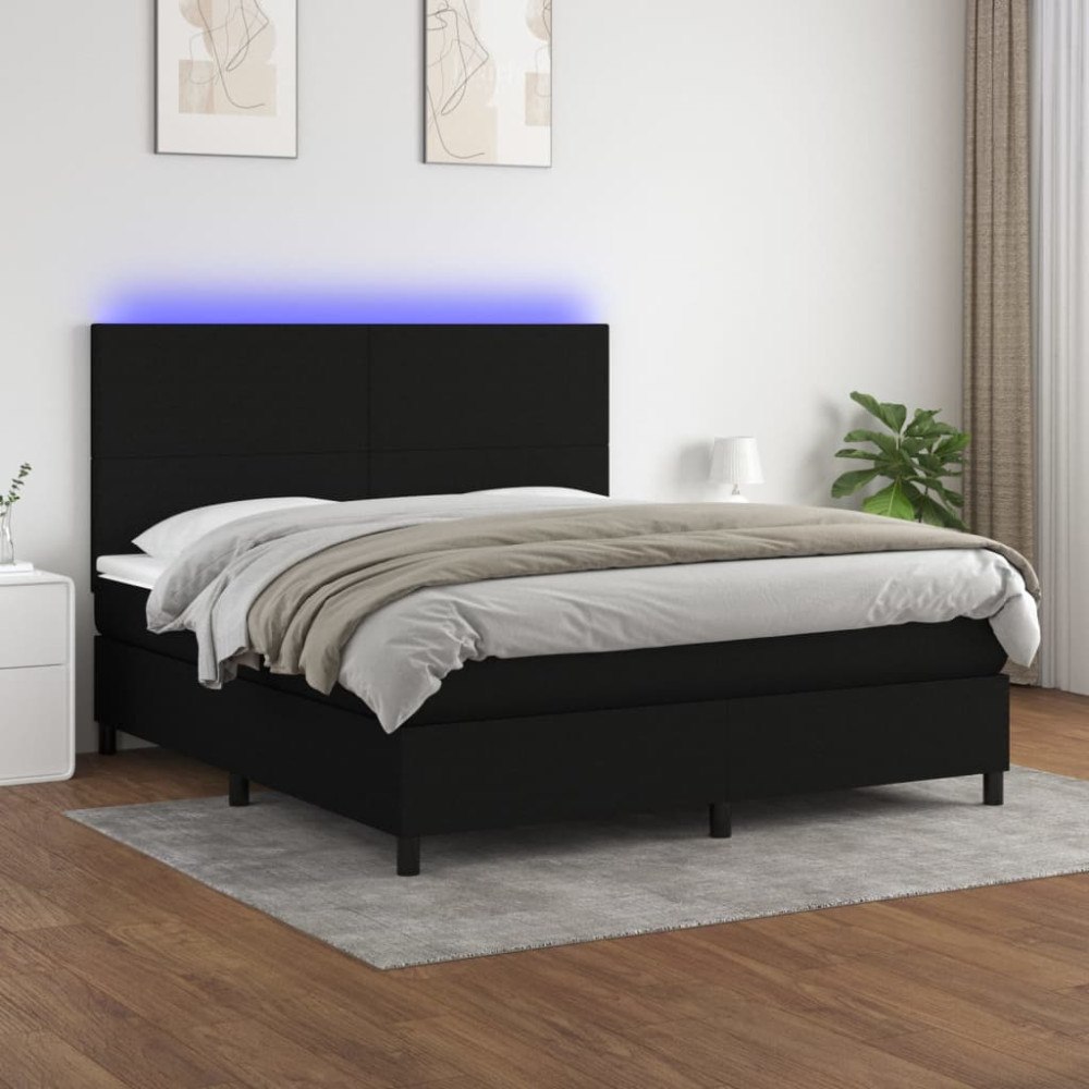 vidaXL Ramsäng med madrass & LED svart 180x200 cm tyg