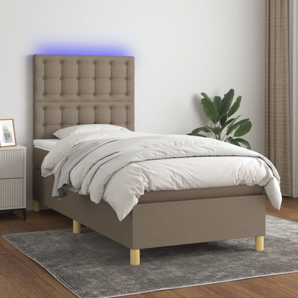 vidaXL Ramsäng med madrass & LED taupe 90x190 cm tyg