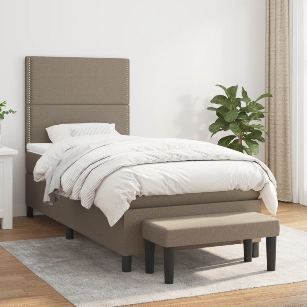 vidaXL Ramsäng med madrass taupe 90x200 cm tyg