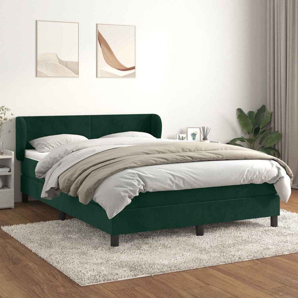 vidaXL Ramsäng med madrass mörkgrön 140x190 cm sammet