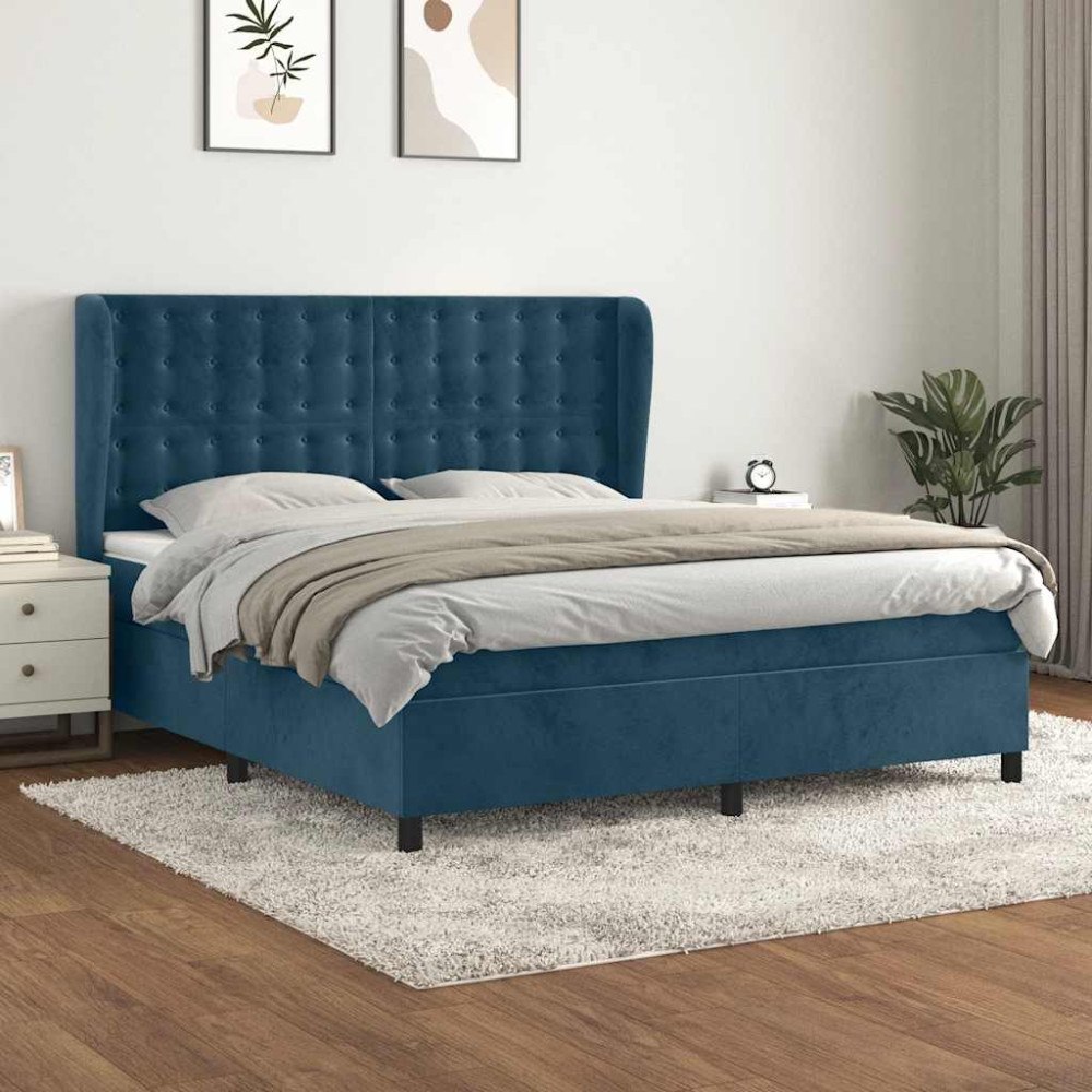 vidaXL Ramsäng med madrass mörkblå 180x200 cm sammet