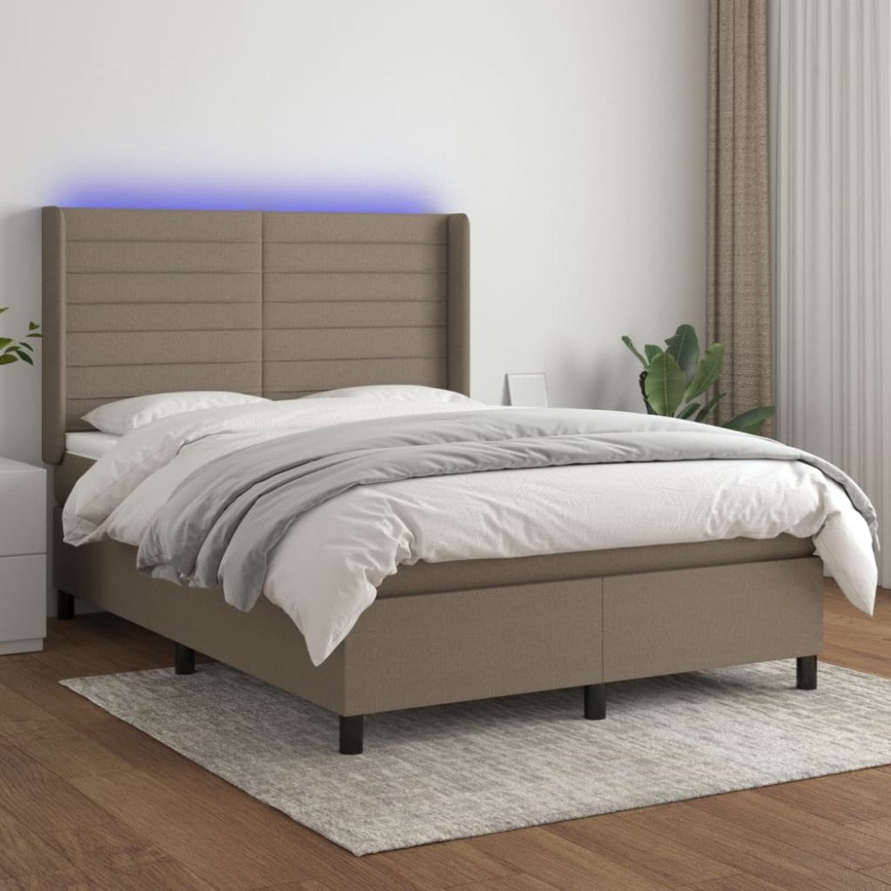 vidaXL Ramsäng med madrass & LED taupe 140x200 cm tyg