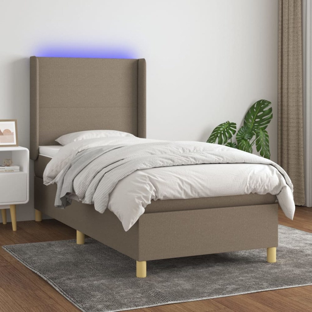 vidaXL Ramsäng med madrass & LED taupe 90x190 cm tyg