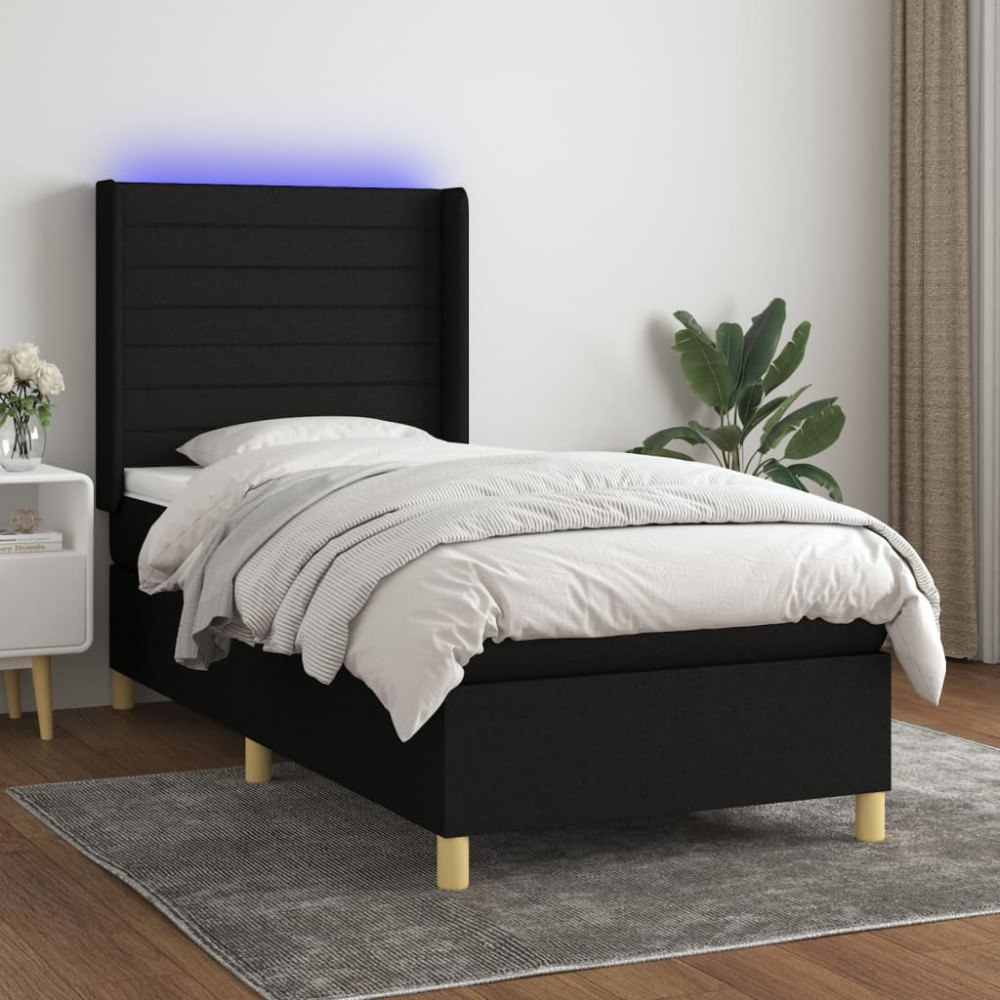 vidaXL Ramsäng med madrass & LED svart 90x200 cm tyg
