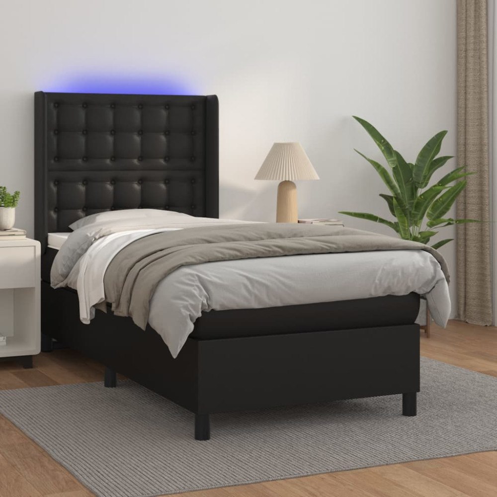 vidaXL Ramsäng med madrass & LED svart 100x200 cm konstläder