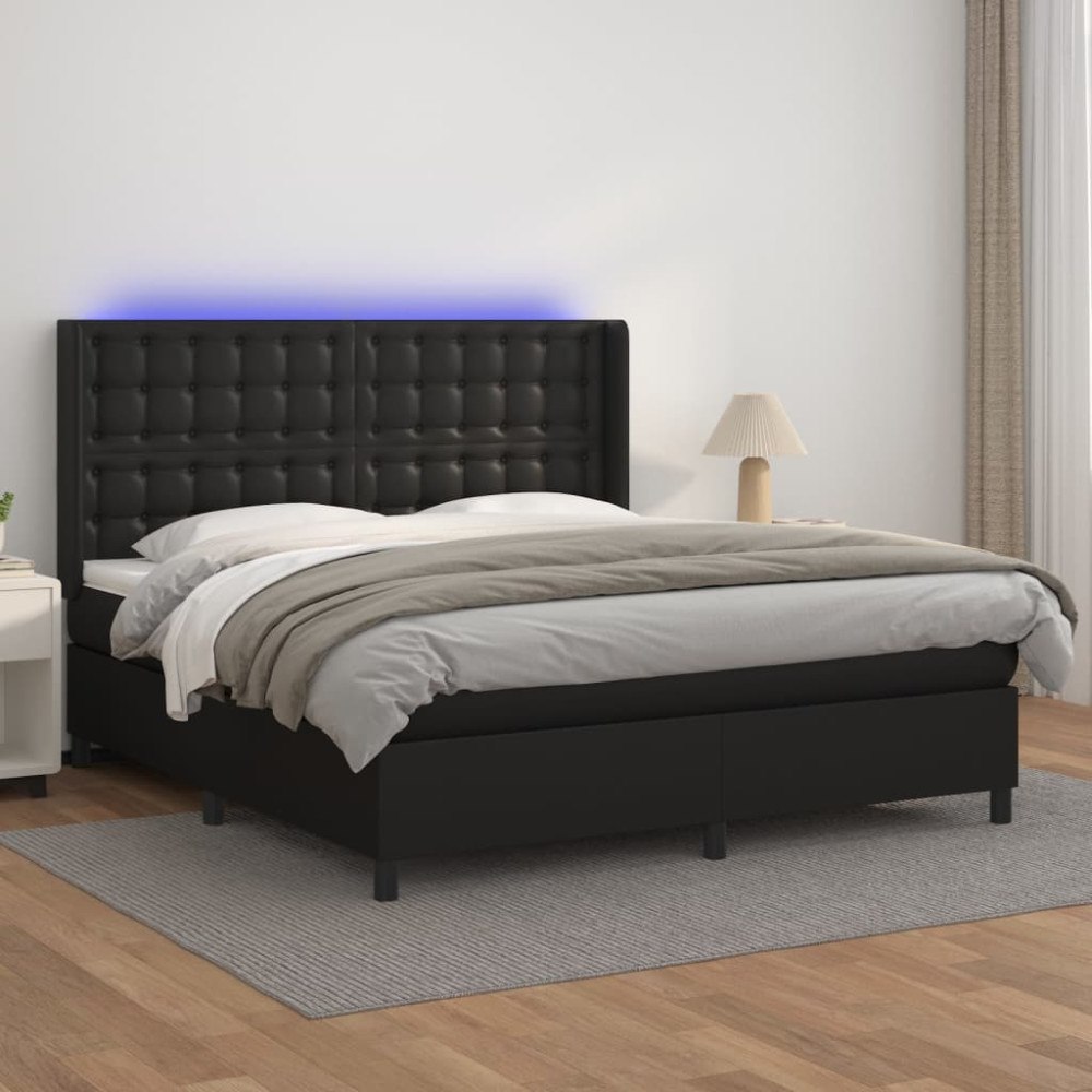 vidaXL Ramsäng med madrass & LED svart 180x200 cm konstläder