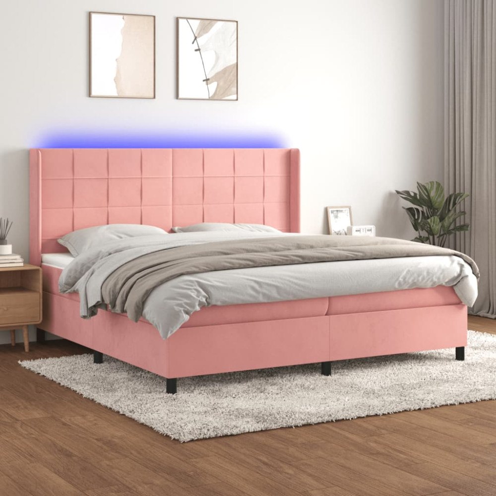 vidaXL Ramsäng med madrass rosa & LED 200x200 cm sammet