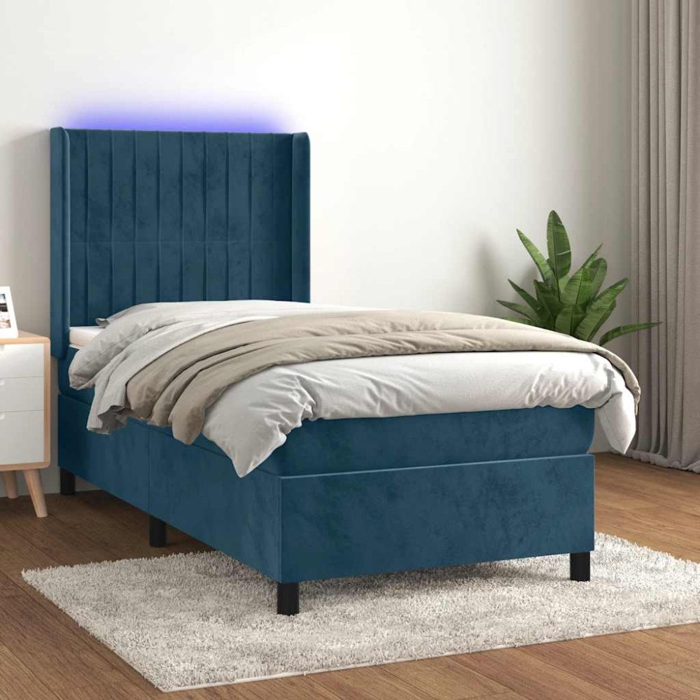 vidaXL Ramsäng med madrass & LED mörkblå 100x200 cm sammet