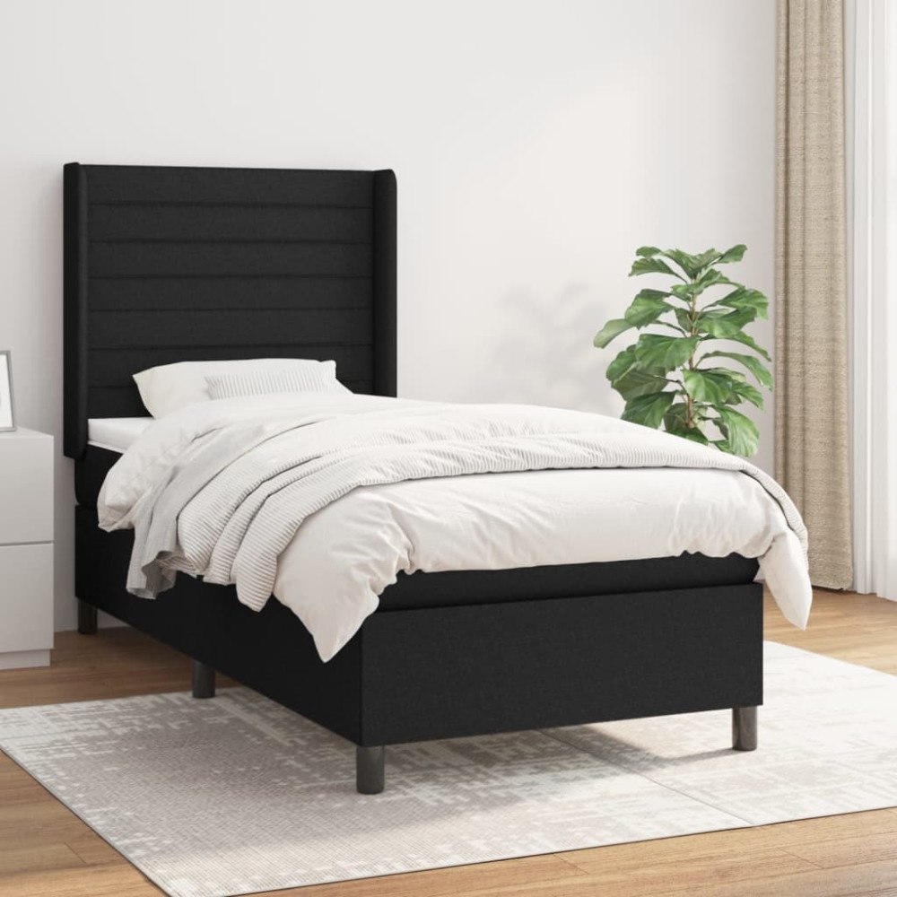 vidaXL Ramsäng med madrass svart 90x190 cm tyg