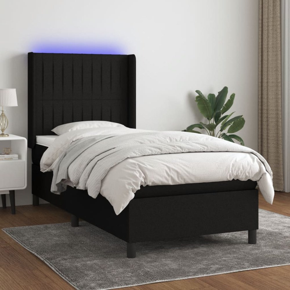 vidaXL Ramsäng med madrass & LED svart 90x190 cm tyg