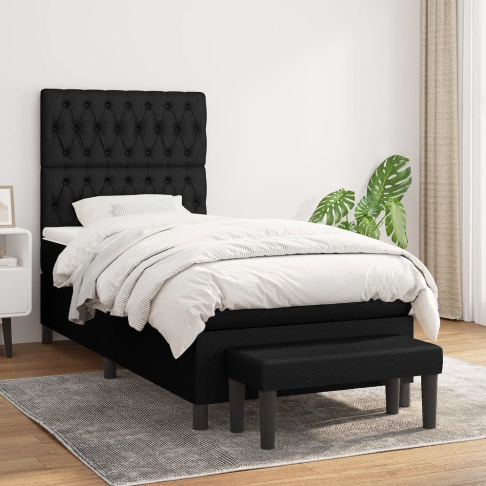 vidaXL Ramsäng med madrass svart 90x190 cm tyg