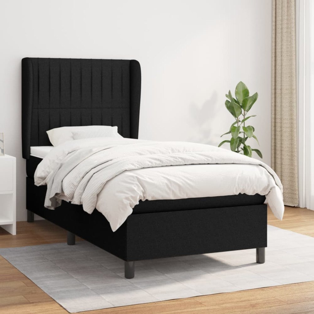 vidaXL Ramsäng med madrass svart 90x190 cm tyg