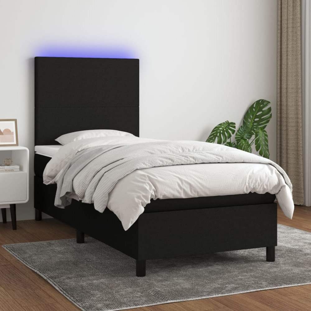 vidaXL Ramsäng med madrass & LED svart 90x190 cm tyg