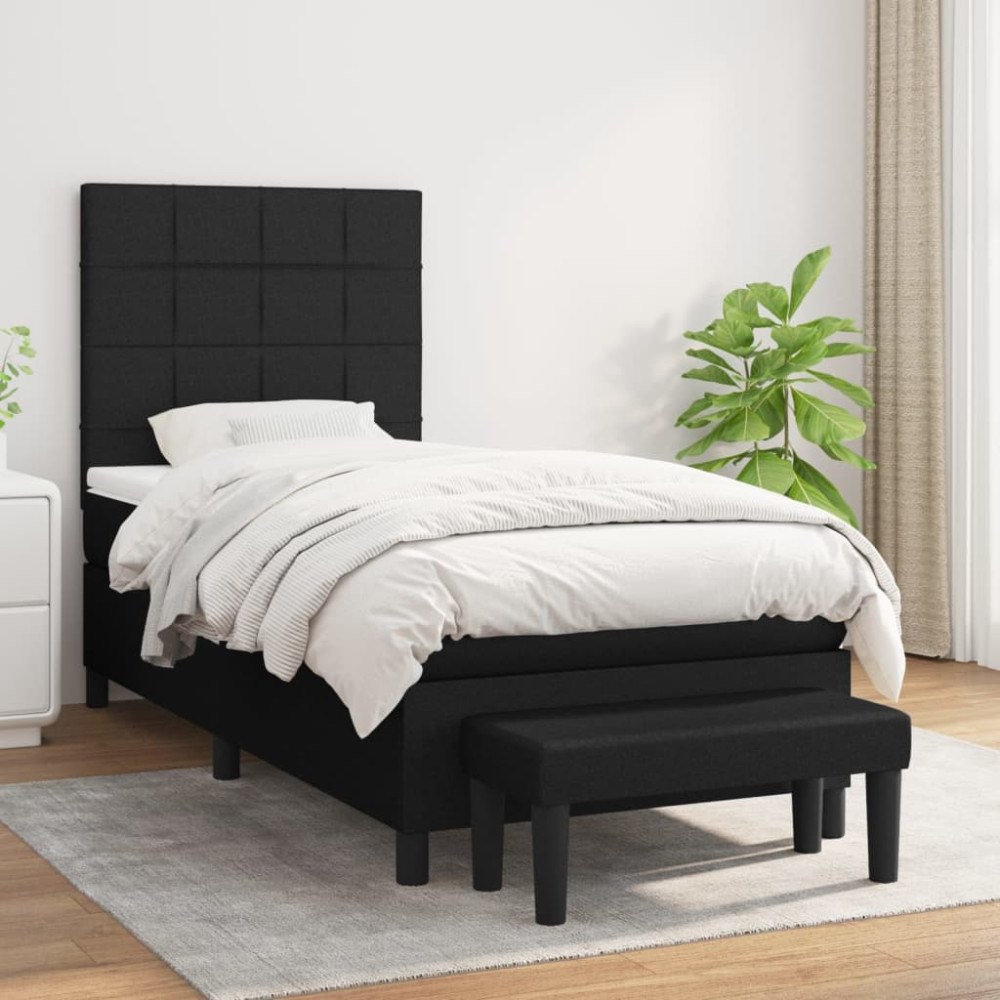 vidaXL Ramsäng med madrass svart 90x190 cm tyg