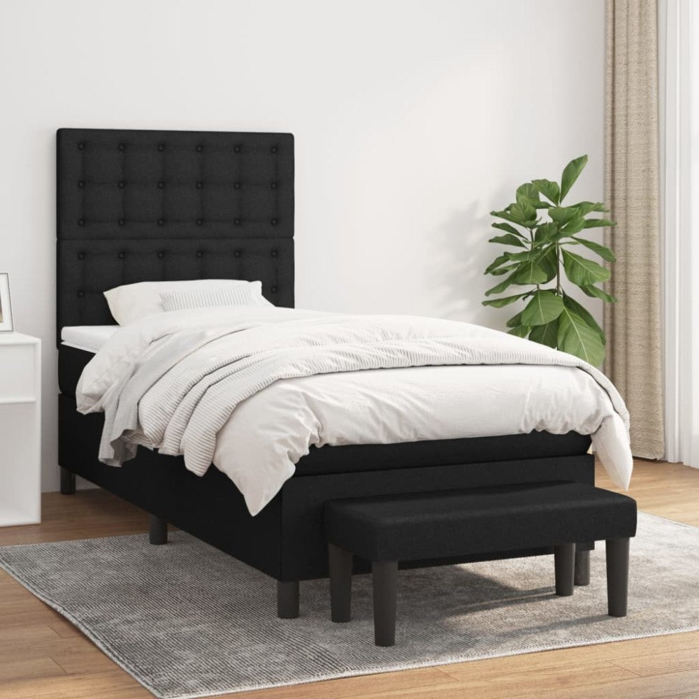 vidaXL Ramsäng med madrass svart 90x190 cm tyg
