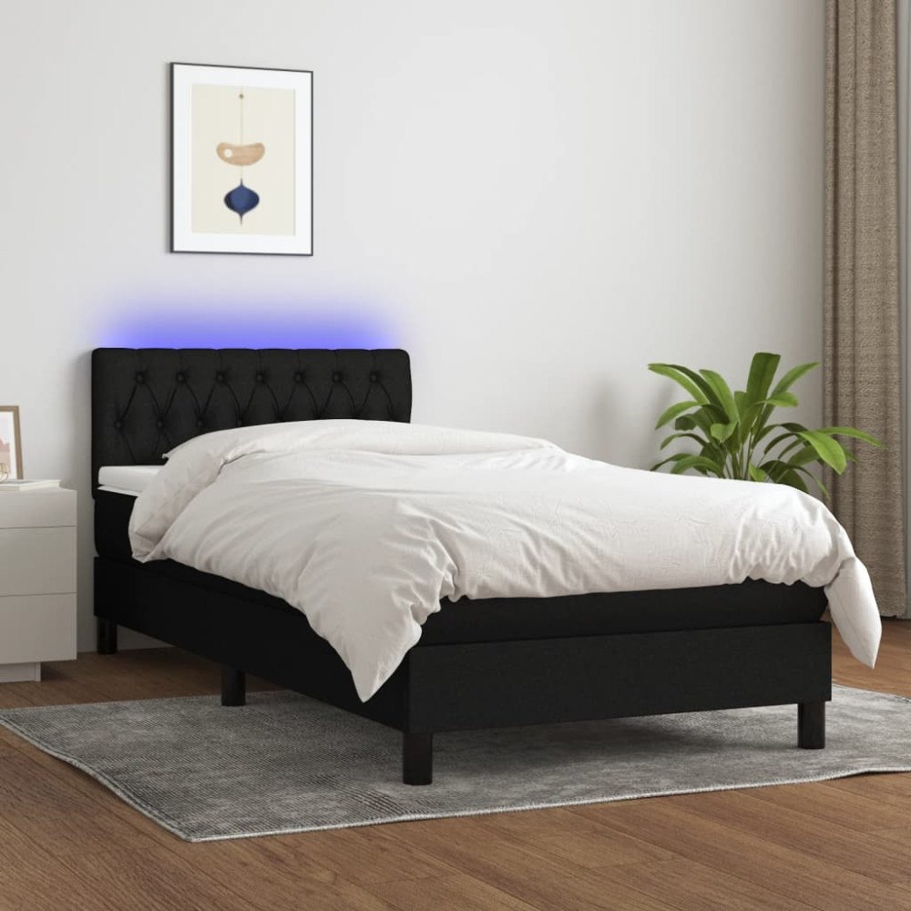 vidaXL Ramsäng med madrass & LED svart 90x190 cm tyg