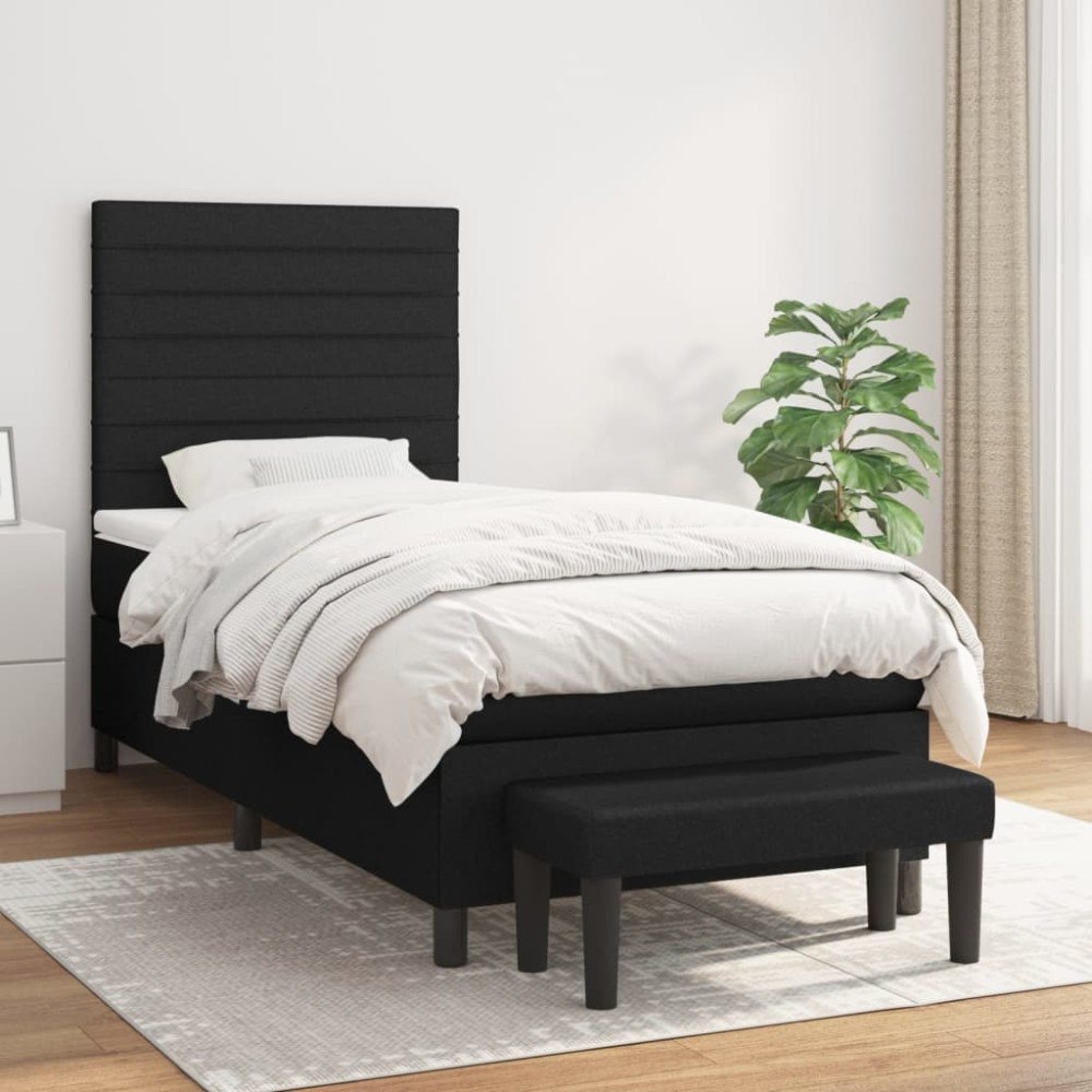 vidaXL Ramsäng med madrass svart 90x190 cm tyg