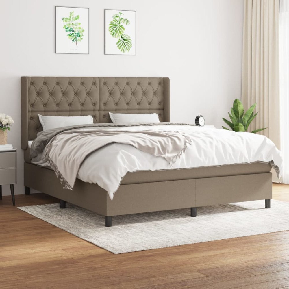 vidaXL Ramsäng med madrass taupe 160x200 cm tyg