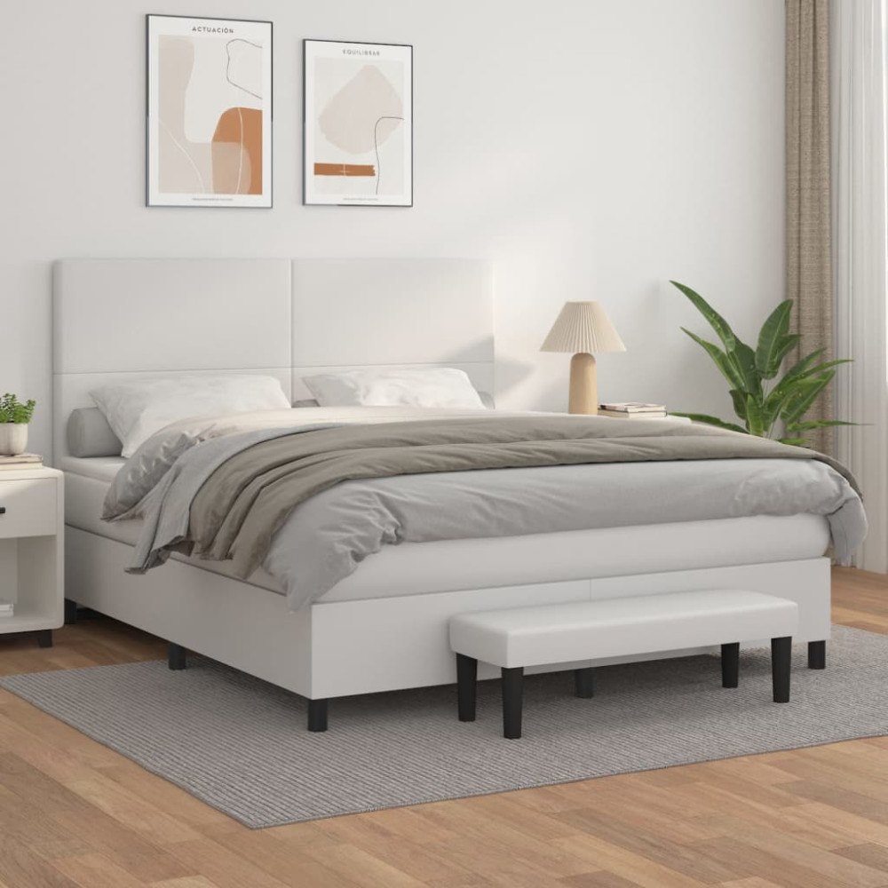 vidaXL Ramsäng med madrass vit 180x200 cm konstläder