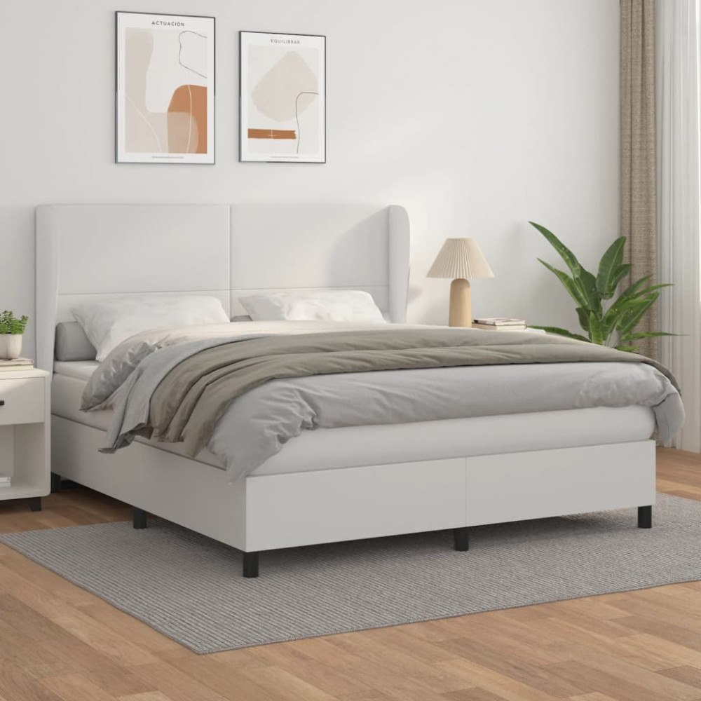 vidaXL Ramsäng med madrass vit 180x200 cm konstläder