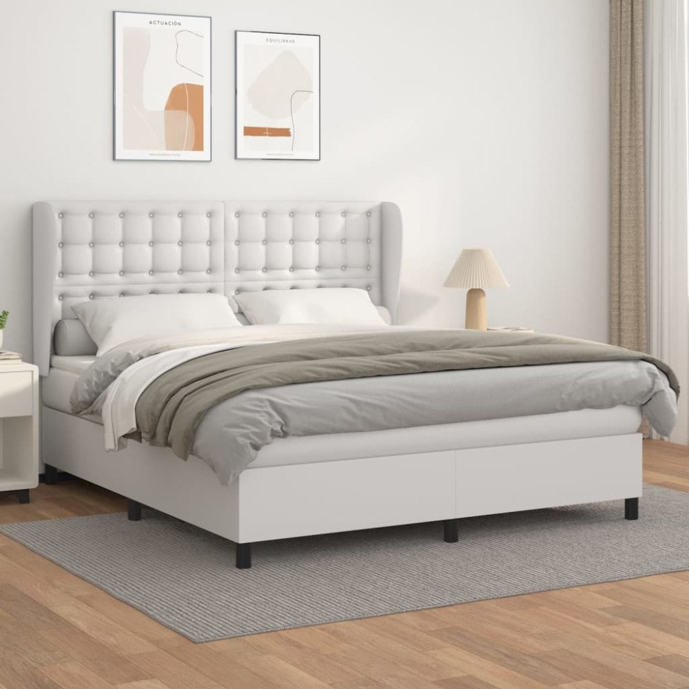 vidaXL Ramsäng med madrass vit 180x200 cm konstläder