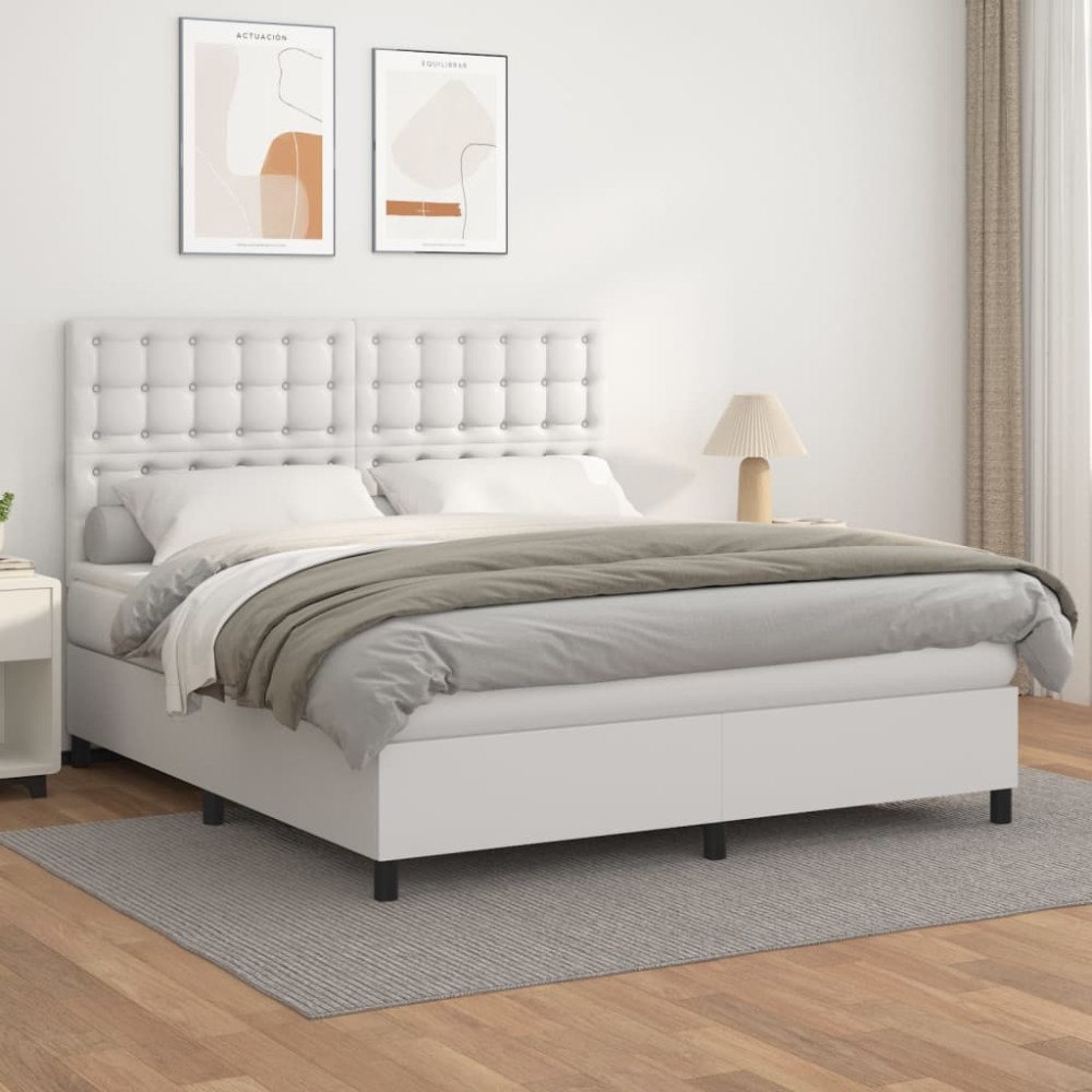 vidaXL Ramsäng med madrass vit 180x200 cm konstläder