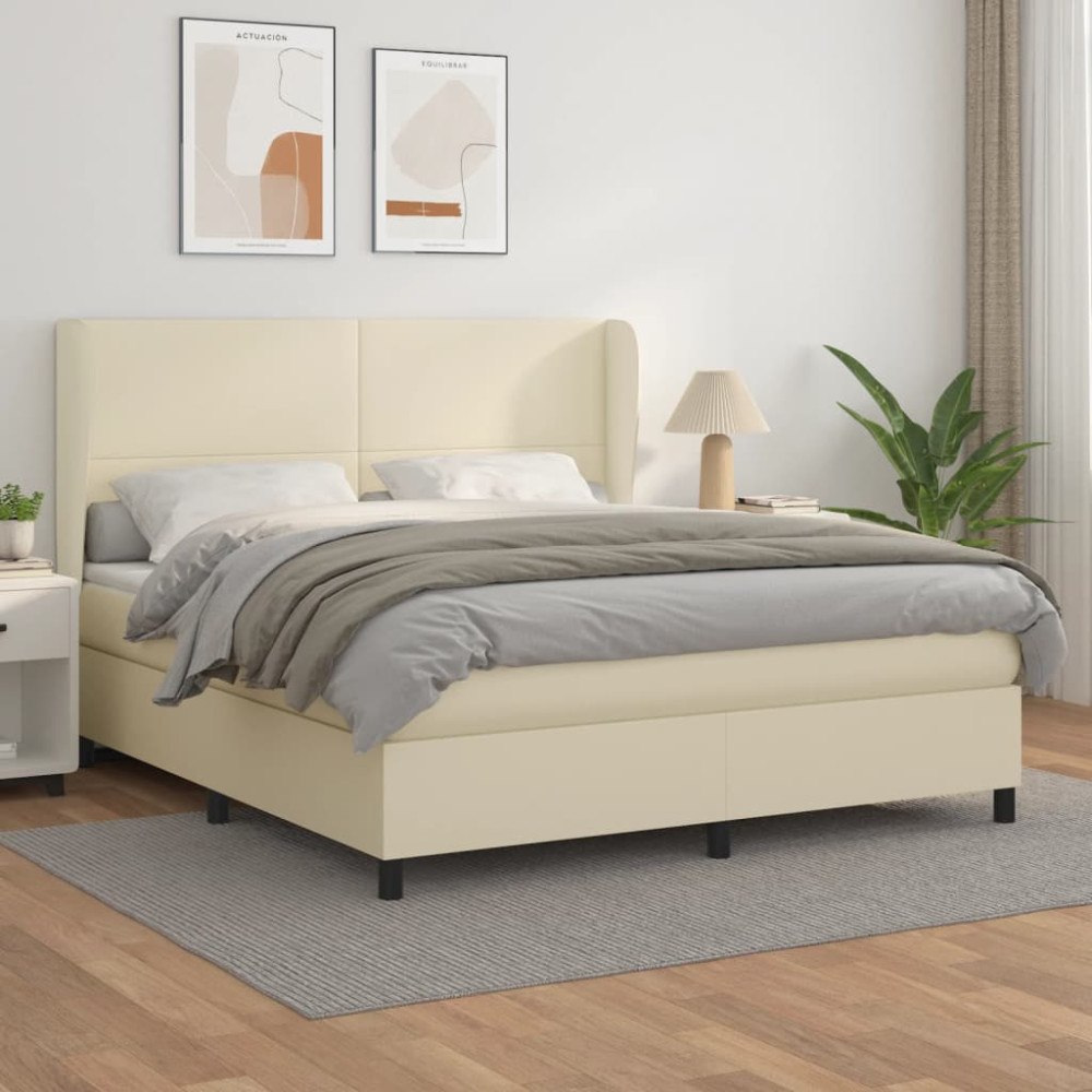 vidaXL Ramsäng med madrass gräddvit 180x200 cm konstläder
