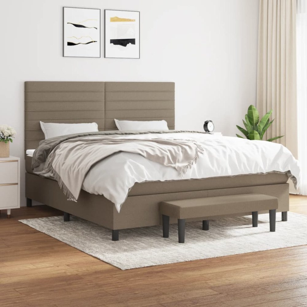 vidaXL Ramsäng med madrass taupe 160x200 cm tyg