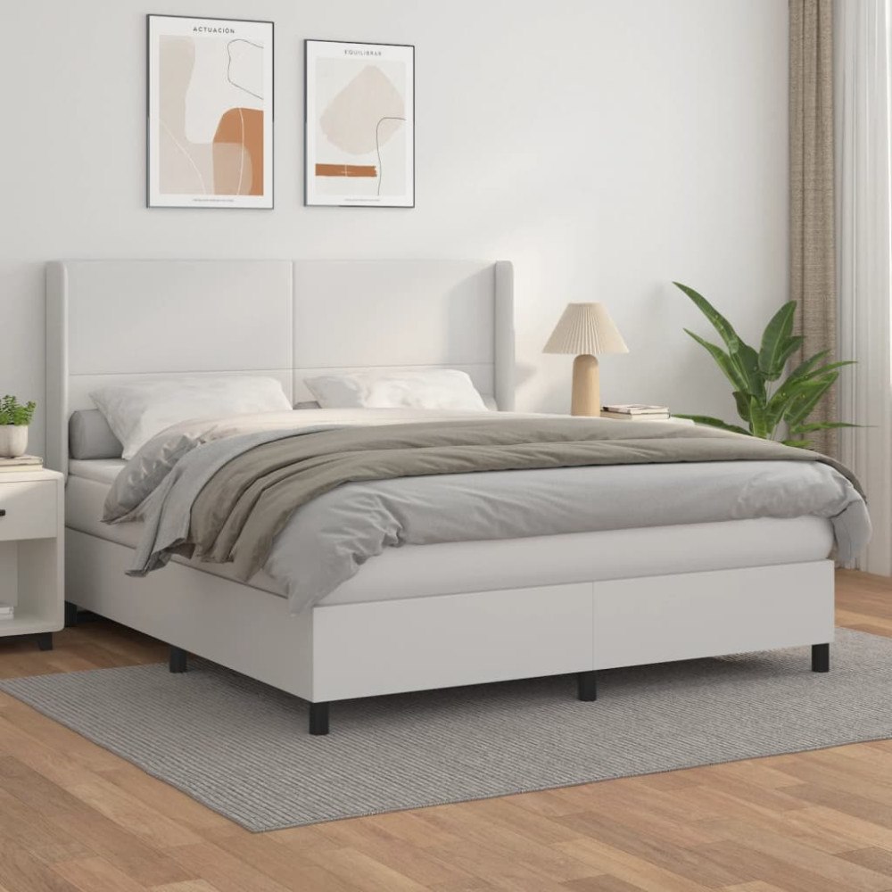 vidaXL Ramsäng med madrass vit 180x200 cm konstläder