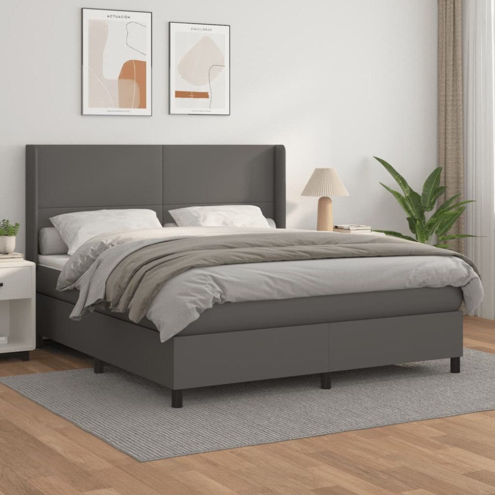 vidaXL Ramsäng med madrass grå 180x200 cm konstläder