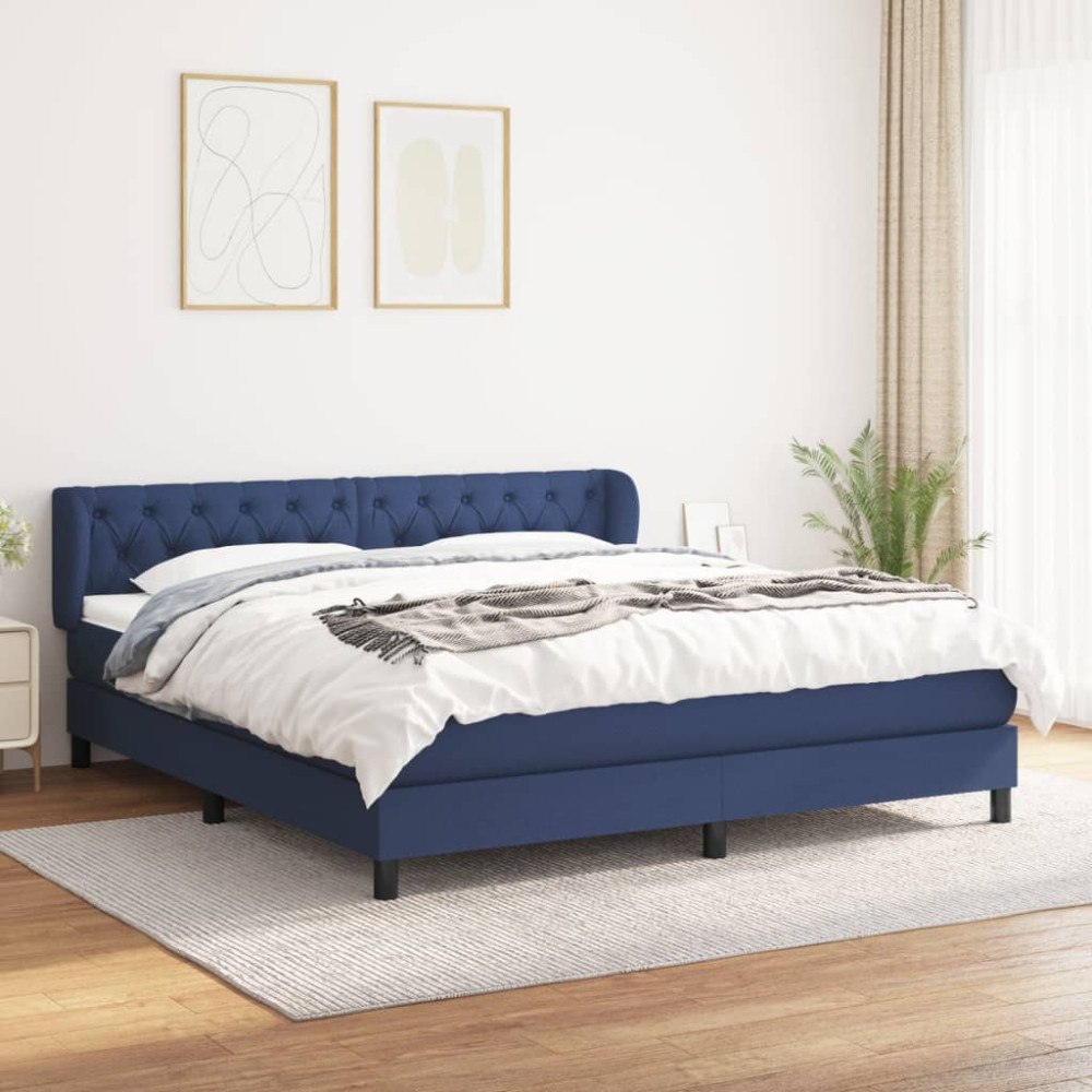 vidaXL Ramsäng med madrass blå 160x200 cm tyg