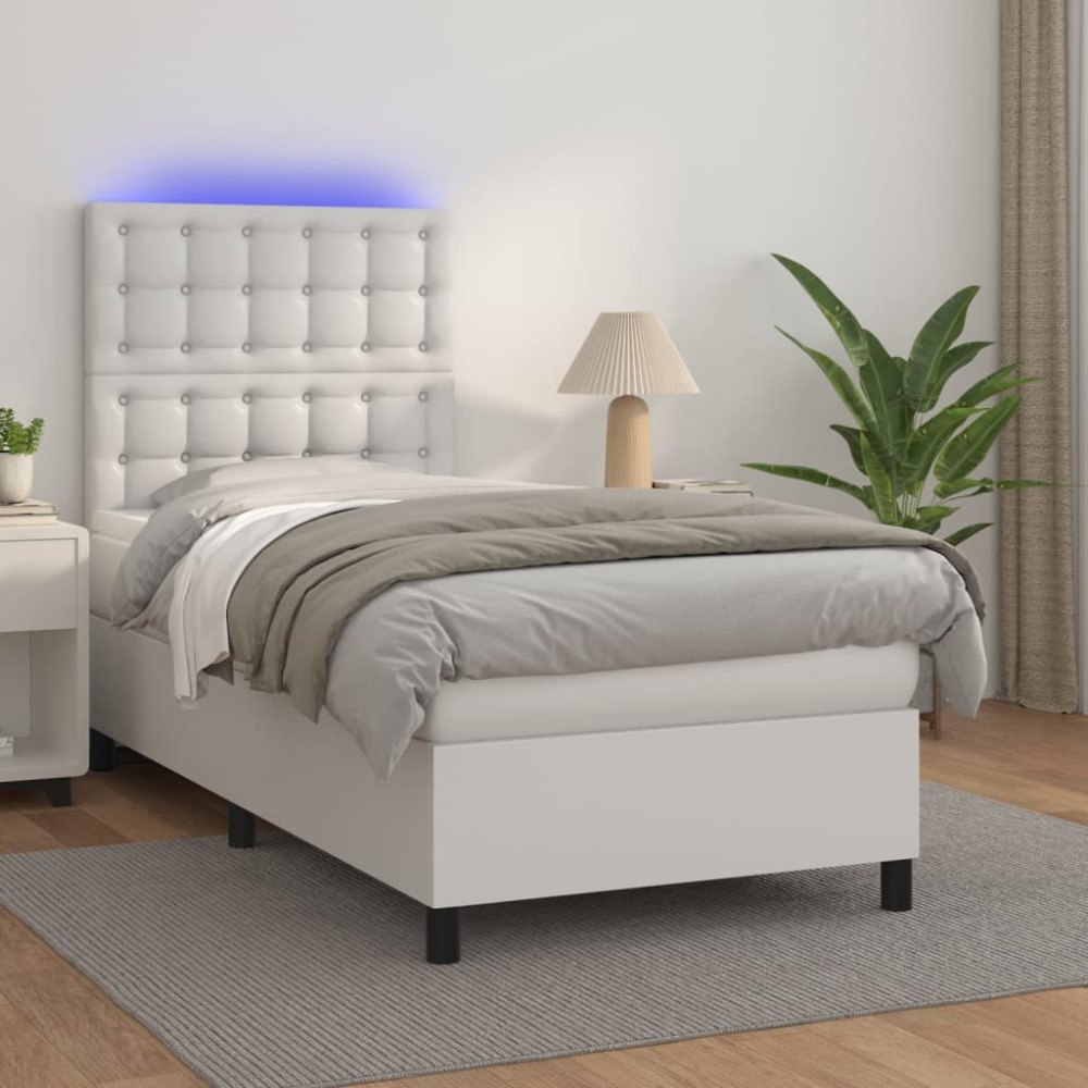 vidaXL Ramsäng med madrass & LED vit 80x200 cm konstläder