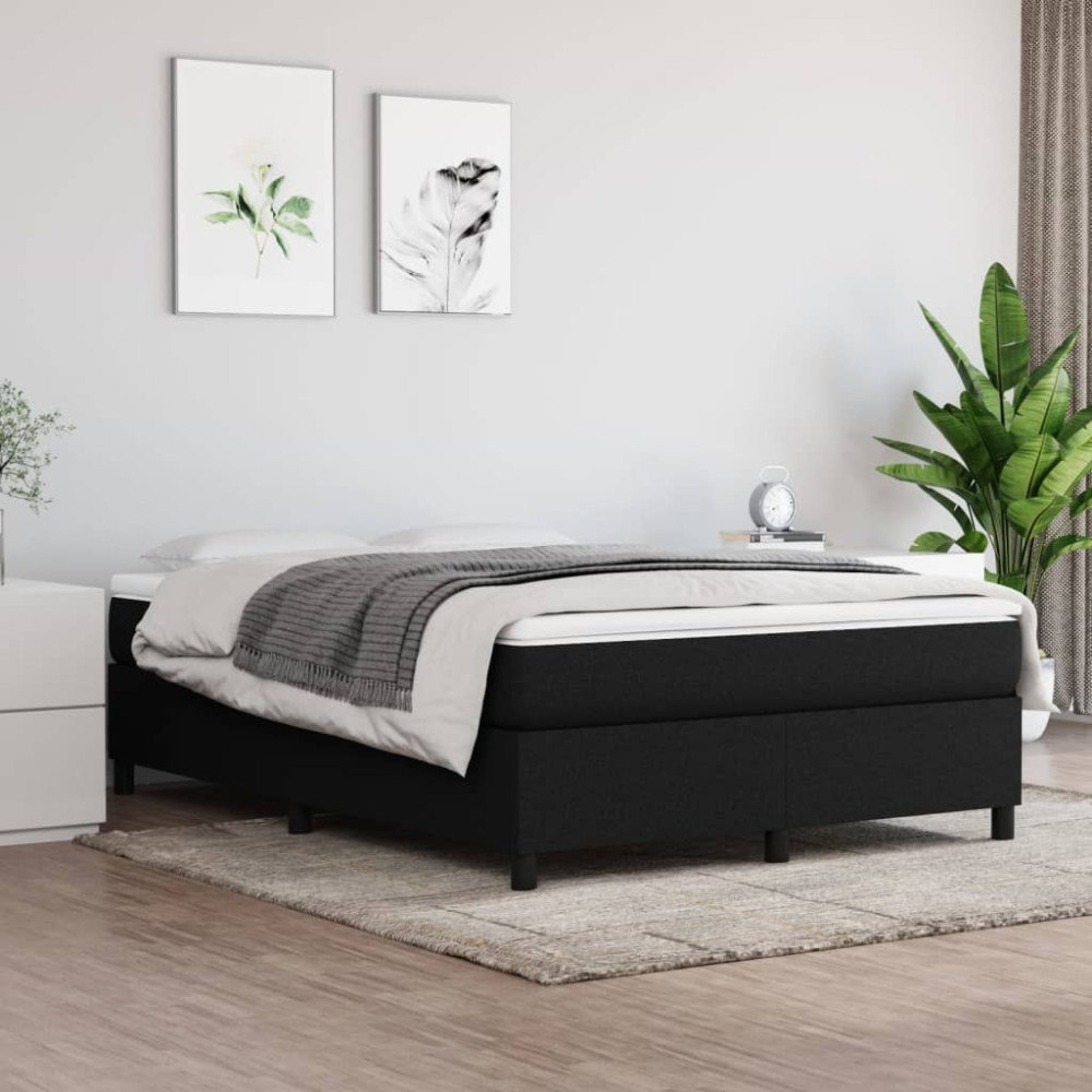vidaXL Ramsäng med madrass svart 140x200 cm tyg