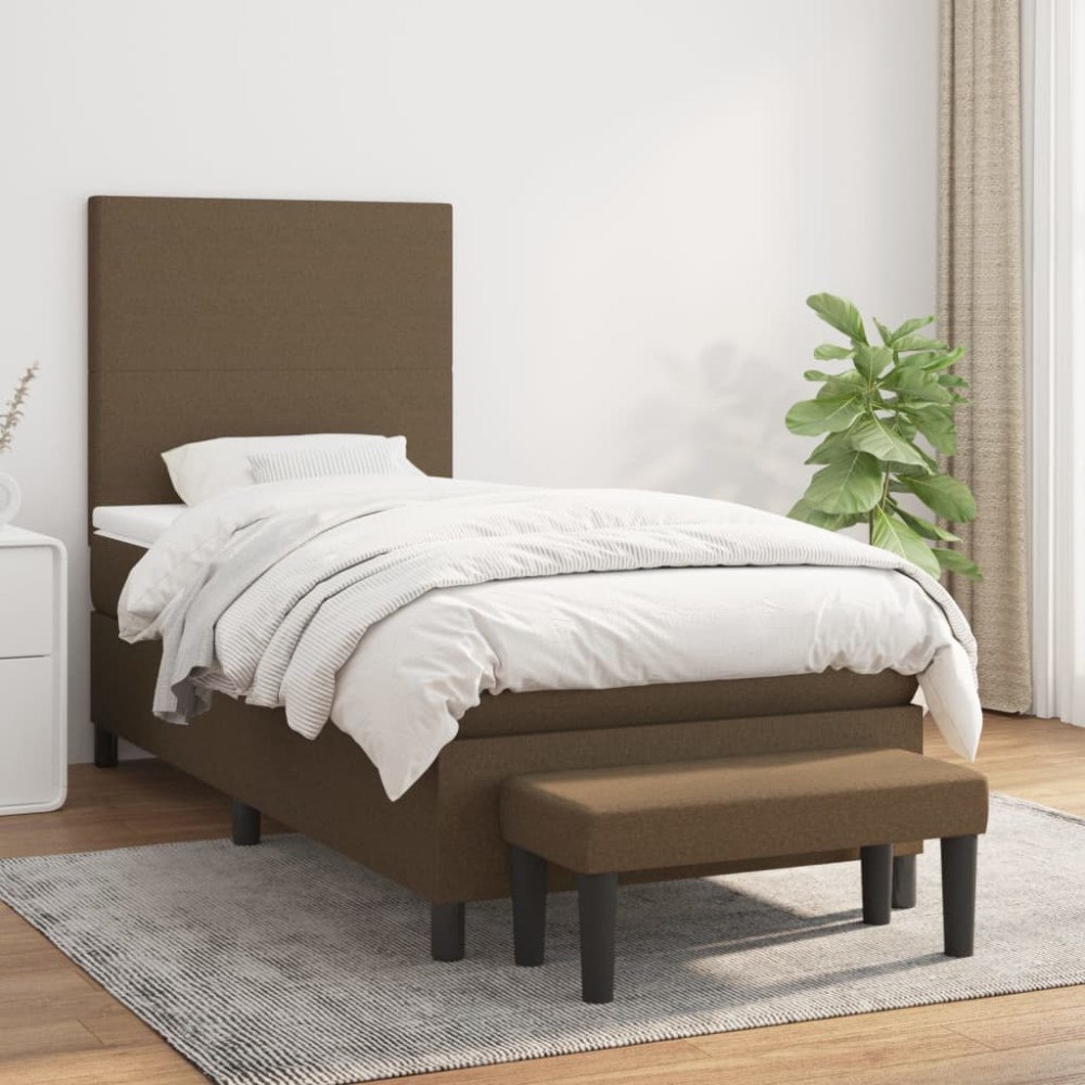 vidaXL Ramsäng med madrass mörkbrun 90x200 cm tyg