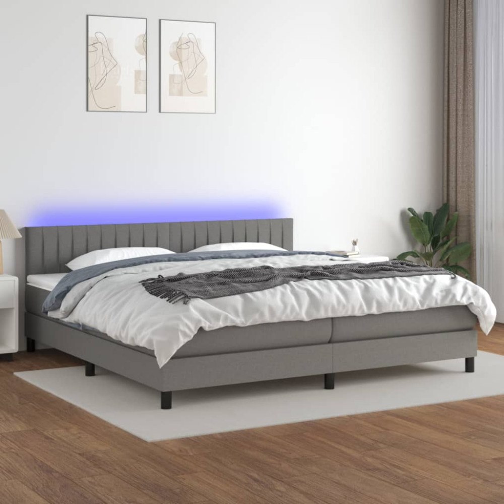 vidaXL Ramsäng med madrass & LED mörkgrå 200x200 cm tyg