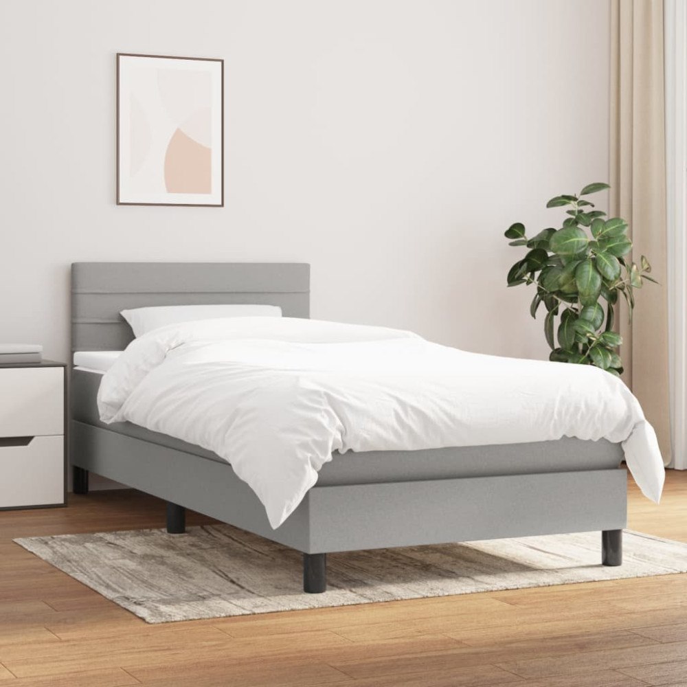 vidaXL Ramsäng med madrass ljusgrå 90x190 cm tyg