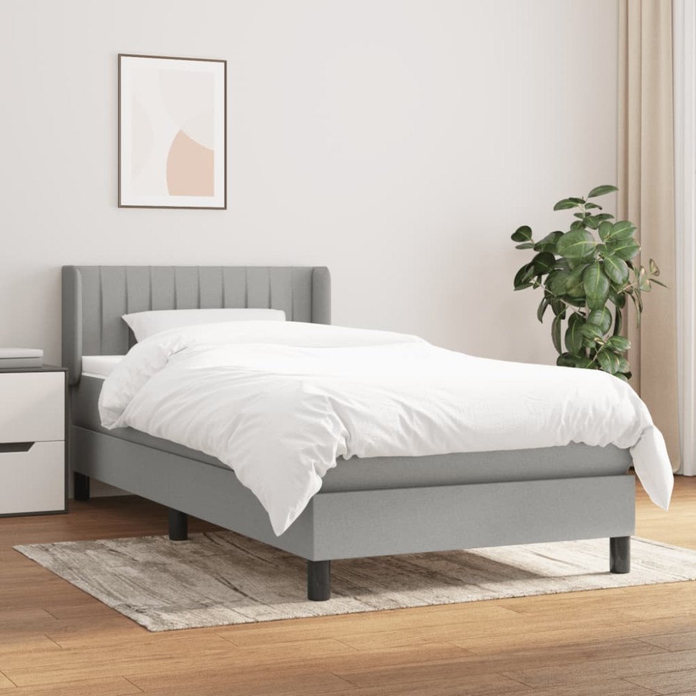 vidaXL Ramsäng med madrass ljusgrå 90x190 cm tyg