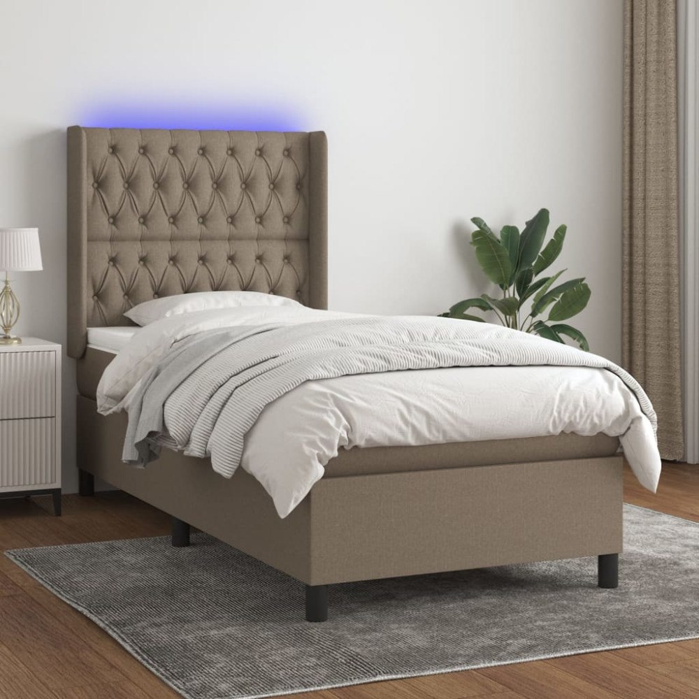 vidaXL Ramsäng med madrass & LED taupe 100x200 cm tyg