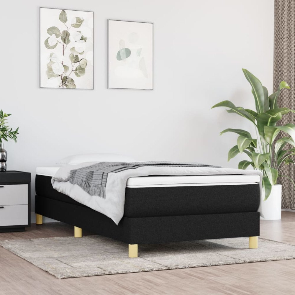 vidaXL Ramsäng med madrass svart 90x190 cm tyg