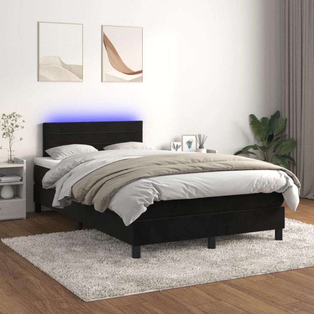 vidaXL Resårsäng med madrass och LED svart 120x200 cm sammet