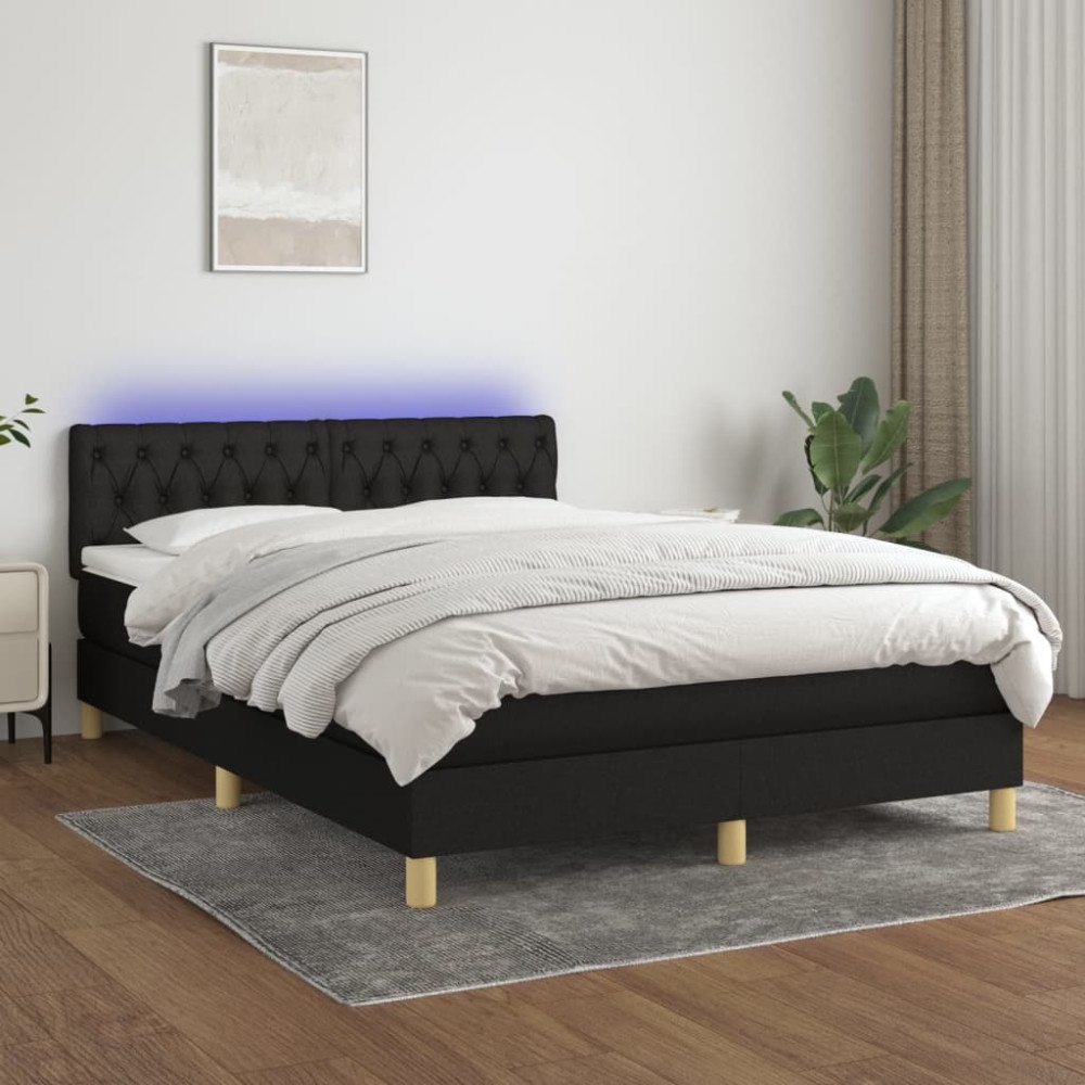 vidaXL Ramsäng med madrass & LED svart 140x190 cm tyg