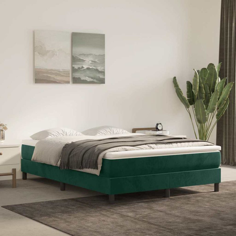 vidaXL Ramsäng med madrass mörkgrön 140x190 cm sammet