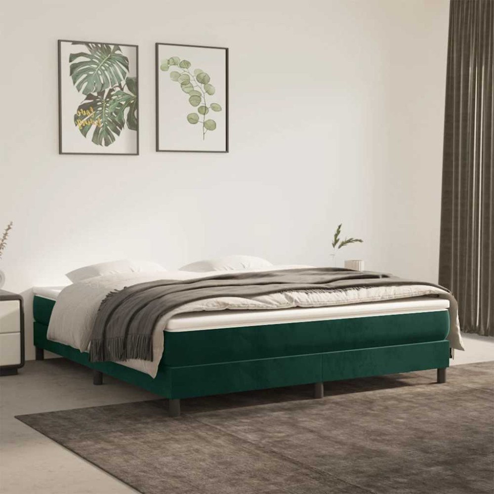 vidaXL Ramsäng med madrass mörkgrön 180x200 cm sammet