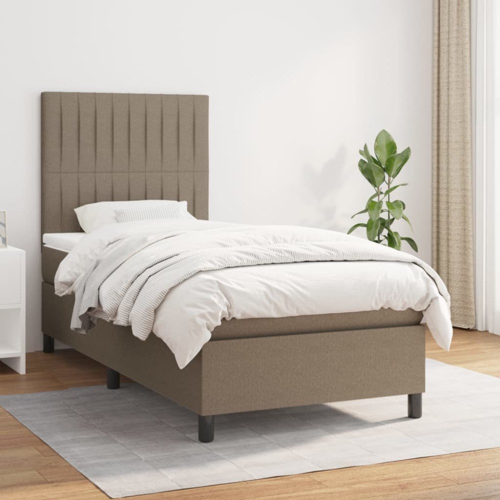 vidaXL Ramsäng med madrass taupe 90x190 cm tyg