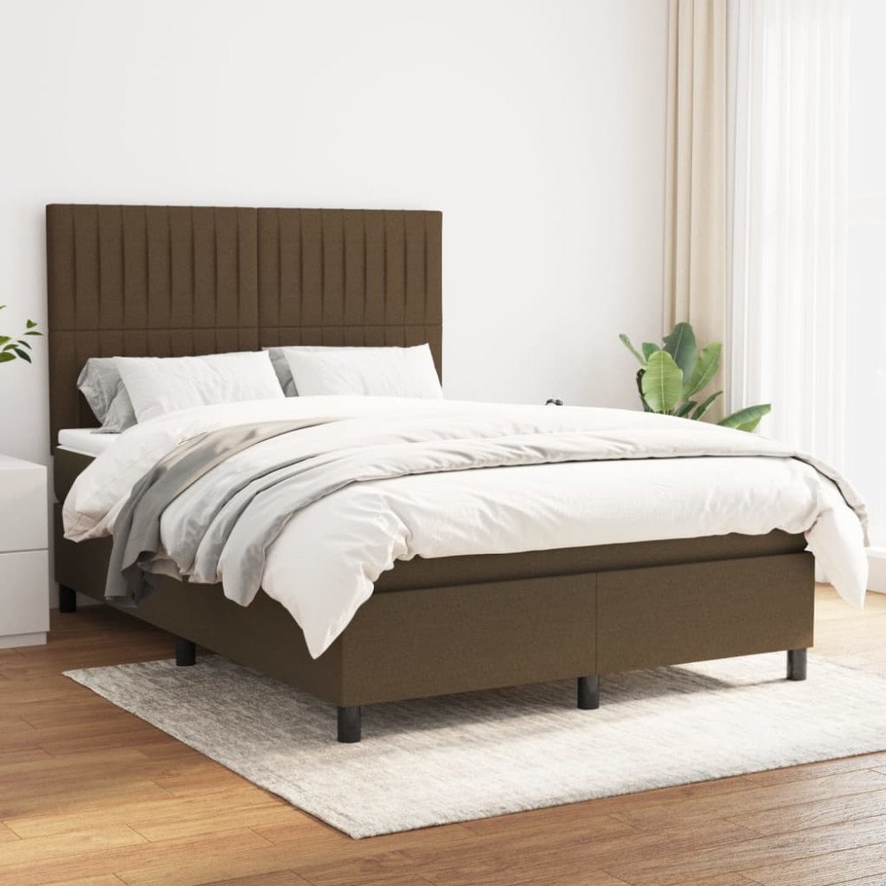 vidaXL Ramsäng med madrass mörkbrun 140x190 cm tyg