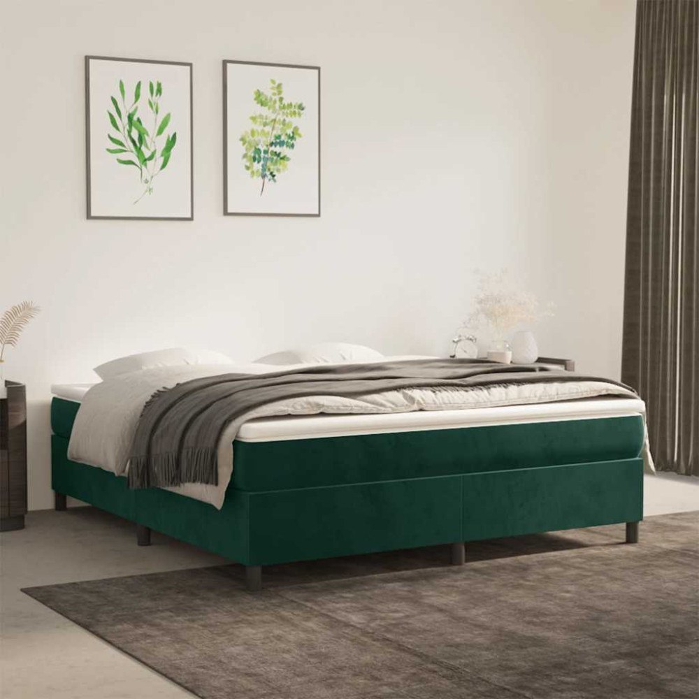 vidaXL Ramsäng med madrass mörkgrön 180x200 cm sammet