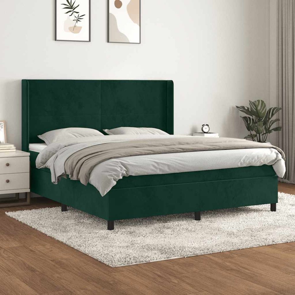 vidaXL Ramsäng med madrass mörkgrön 180x200 cm sammet