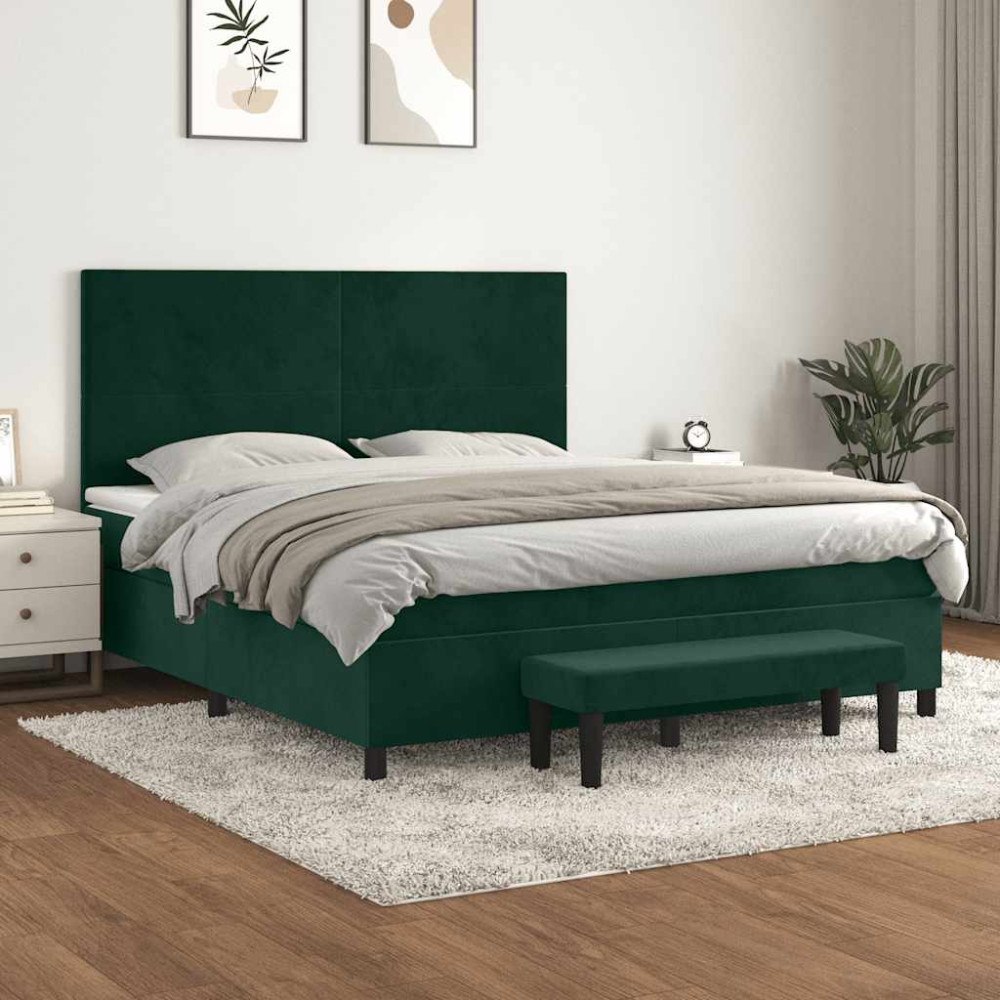 vidaXL Ramsäng med madrass mörkgrön 180x200 cm sammet