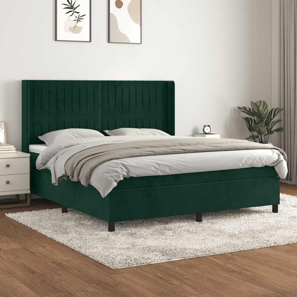 vidaXL Ramsäng med madrass mörkgrön 180x200 cm sammet