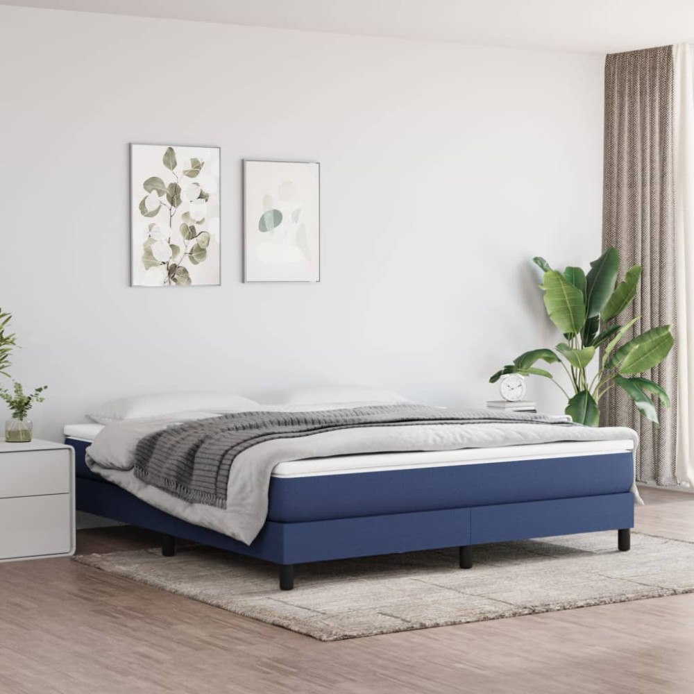 vidaXL Ramsäng med madrass blå 180x200 cm tyg
